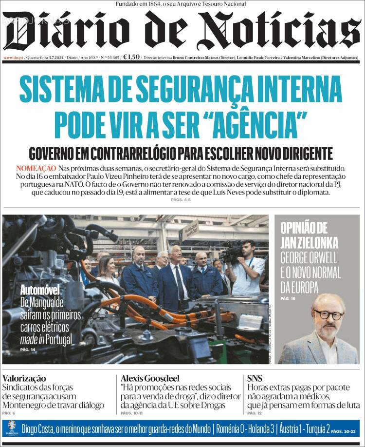 Portada de Diário de Noticias (Portugal)