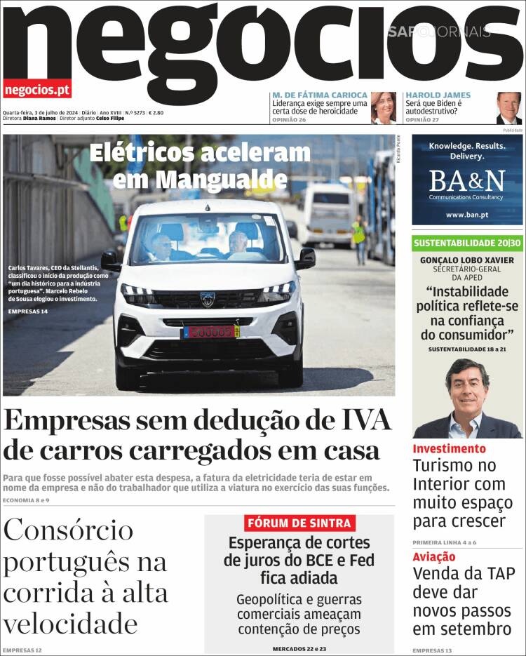 Portada de Jornal de Negócios (Portugal)