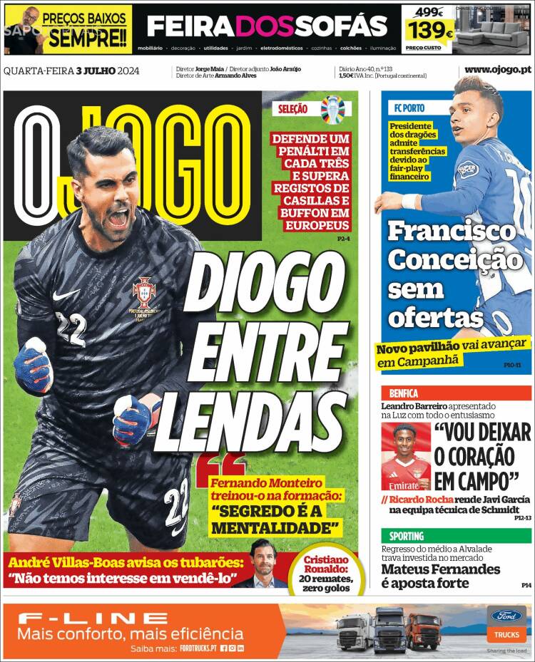 Portada de O Jogo (Portugal)