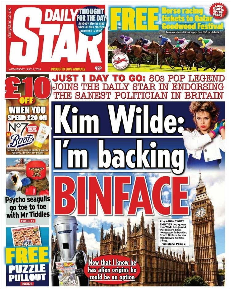 Portada de Daily Star (Reino Unido)
