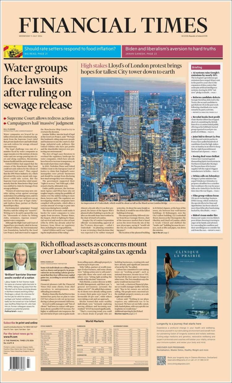 Portada de Financial Times (Reino Unido)