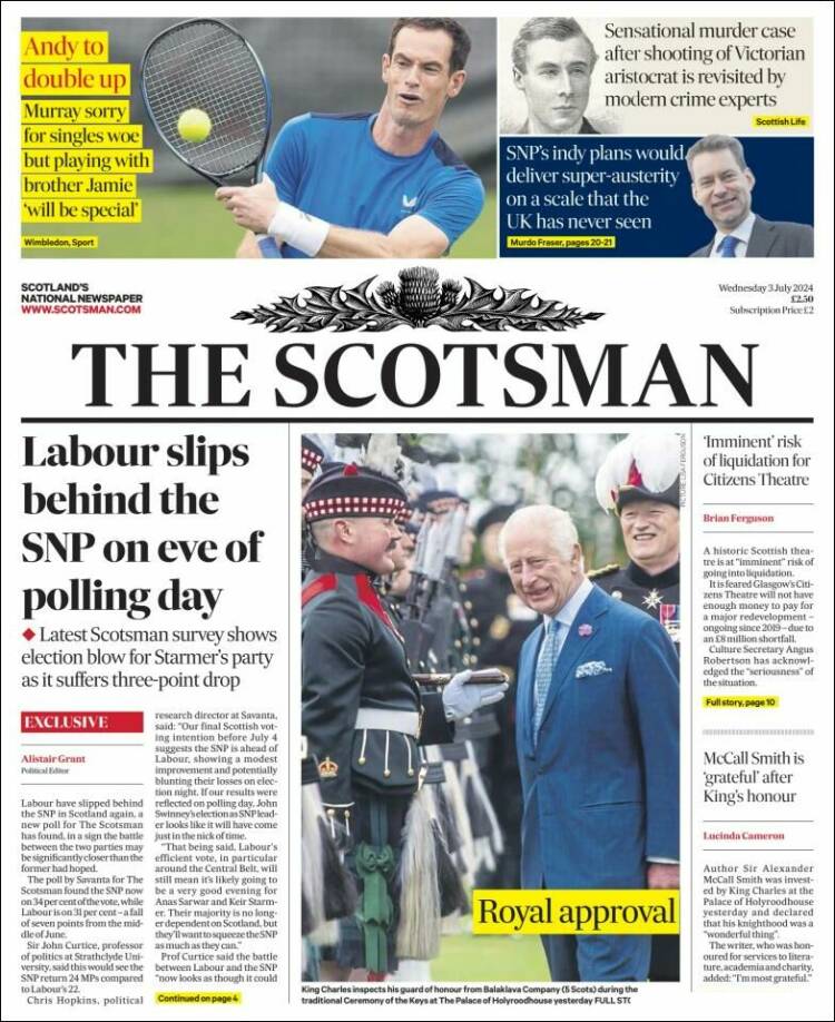 Portada de The Scotsman (Reino Unido)