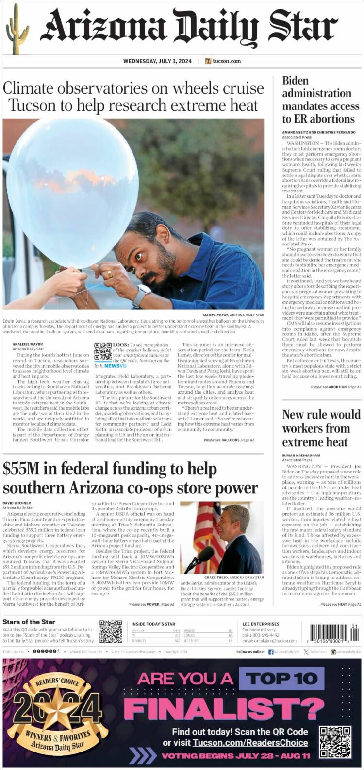 Portada de Arizona Daily Star (USA)