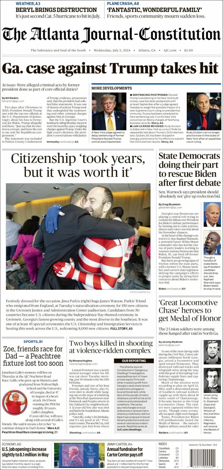 Portada de The Atlanta Journal-Constitution (USA)