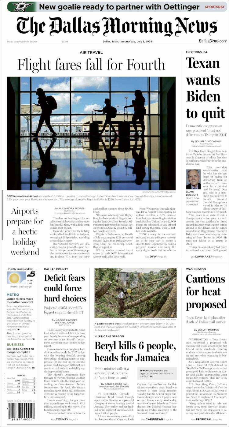 Portada de Dallas Morning News (USA)