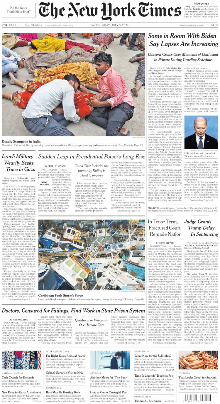 Portada de New York Times (USA)