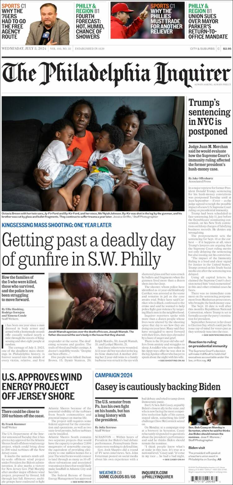 Portada de Philadelphia Inquirer (USA)