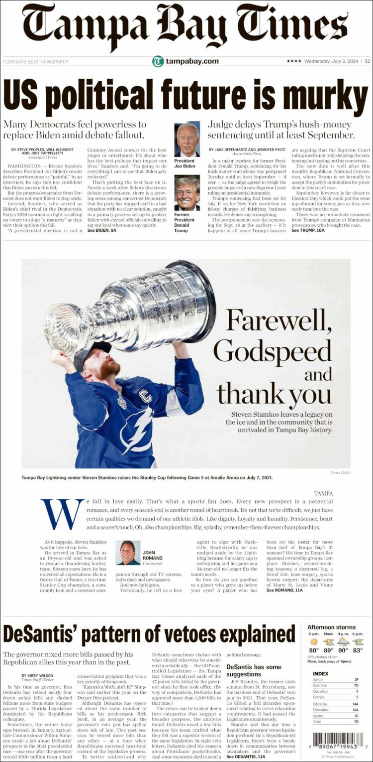 Portada de Tampa Bay Times (USA)