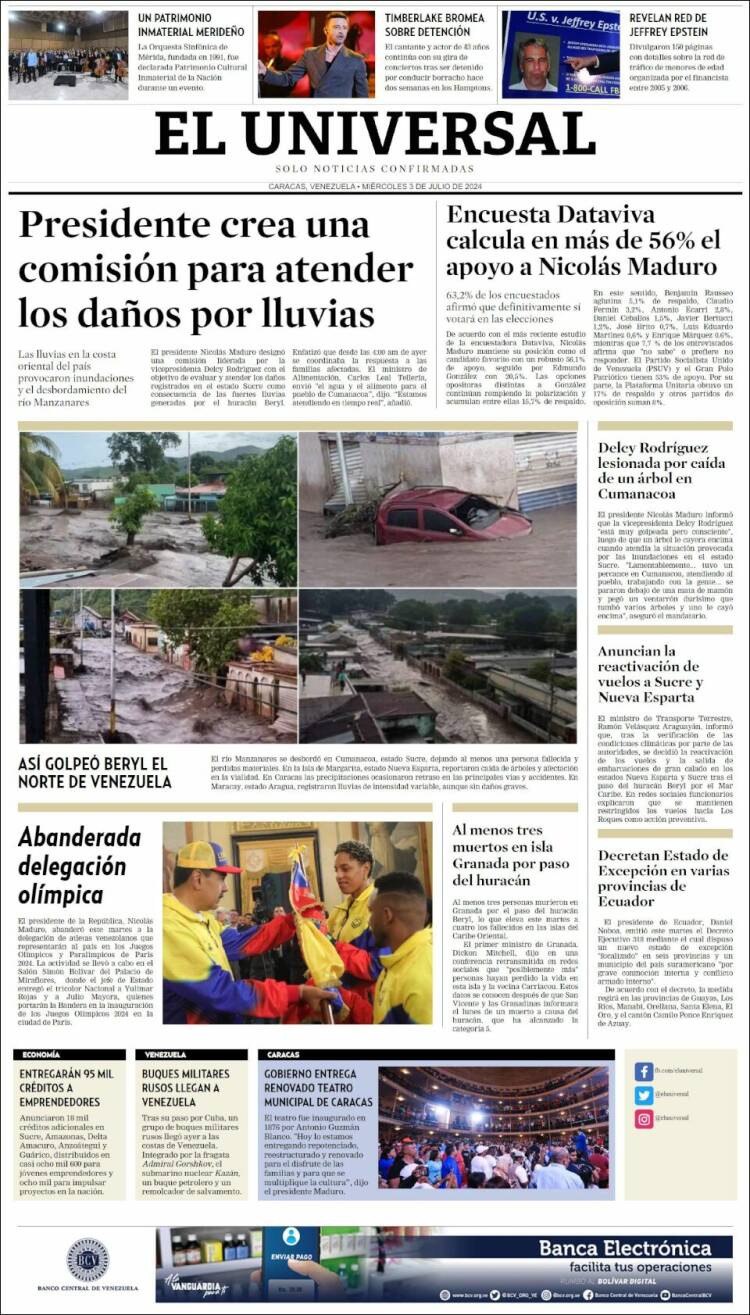 Portada de Universal (Venezuela)