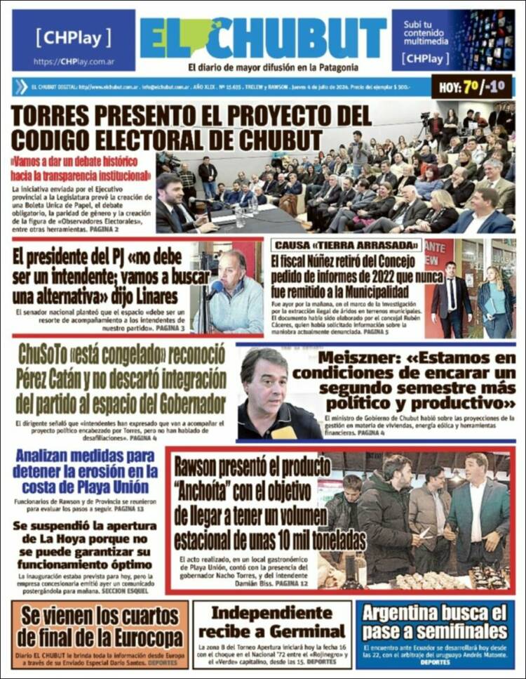 Portada de El Chubut (Argentina)