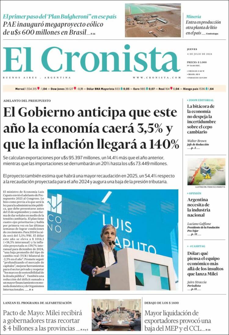 Portada de El Cronista Comercial (Argentina)