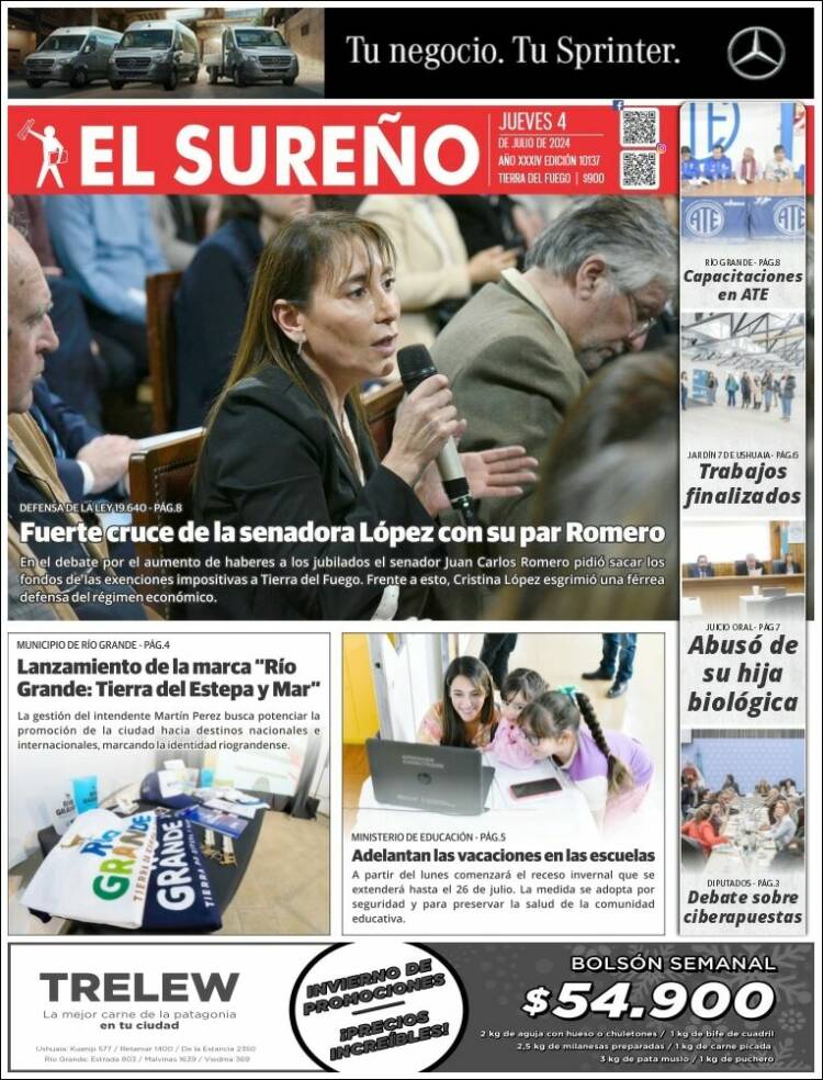 Portada de Diario El Sureño (Argentina)
