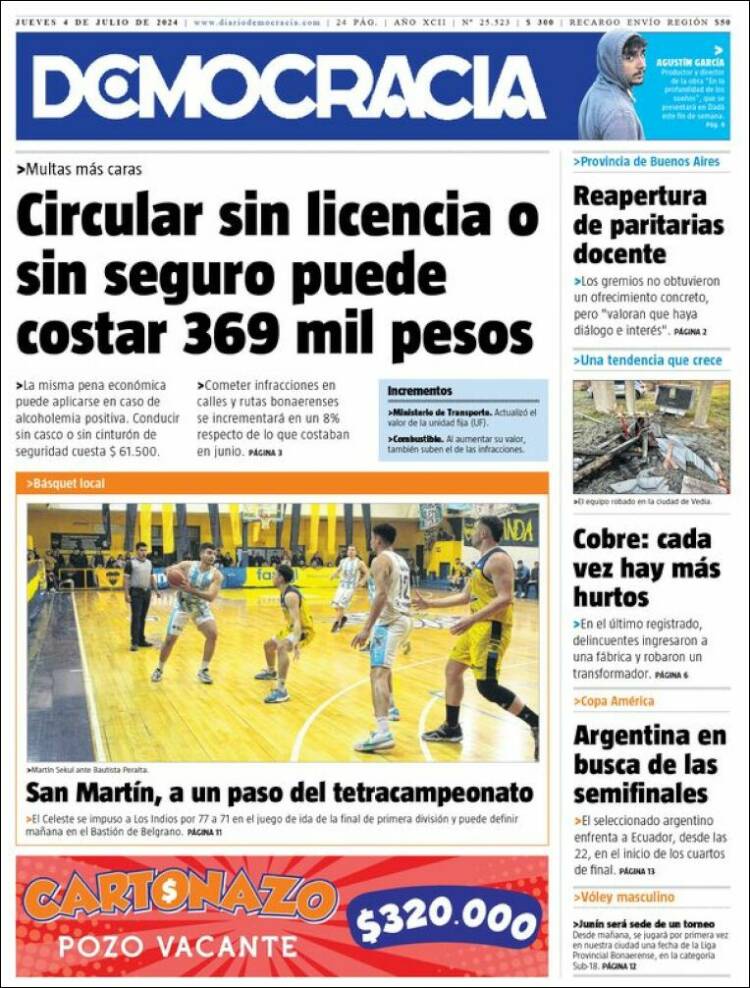 Portada de Diario Democracia (Argentina)