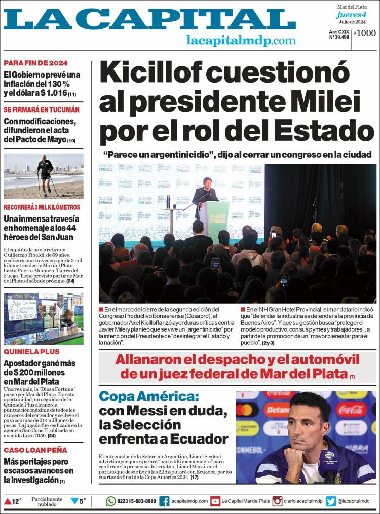 Portada de Diario La Capital - Mar del Plata (Argentina)