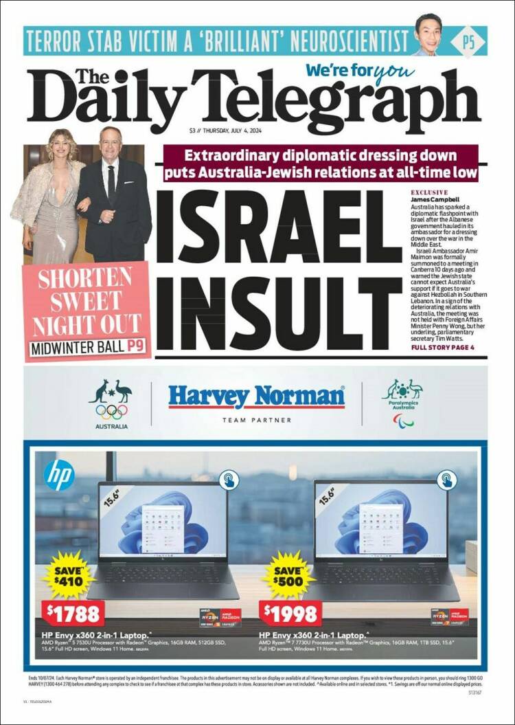 Portada de The Daily Telegraph (Australia)