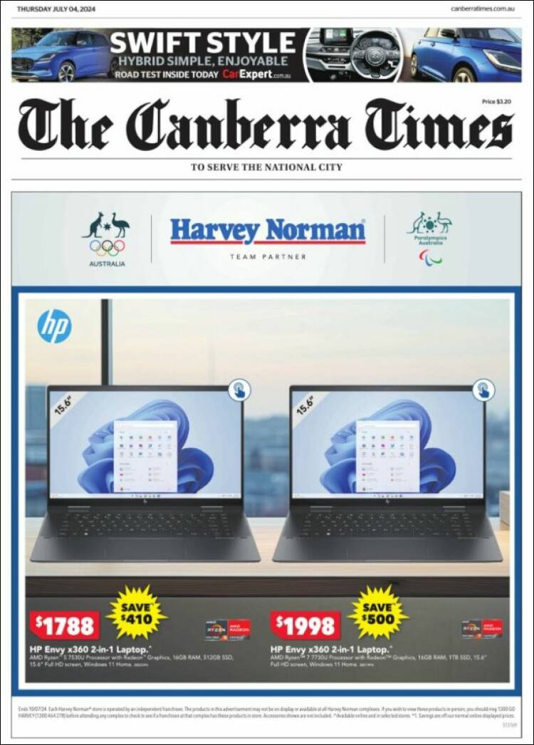 Portada de The Canberra Times (Australia)