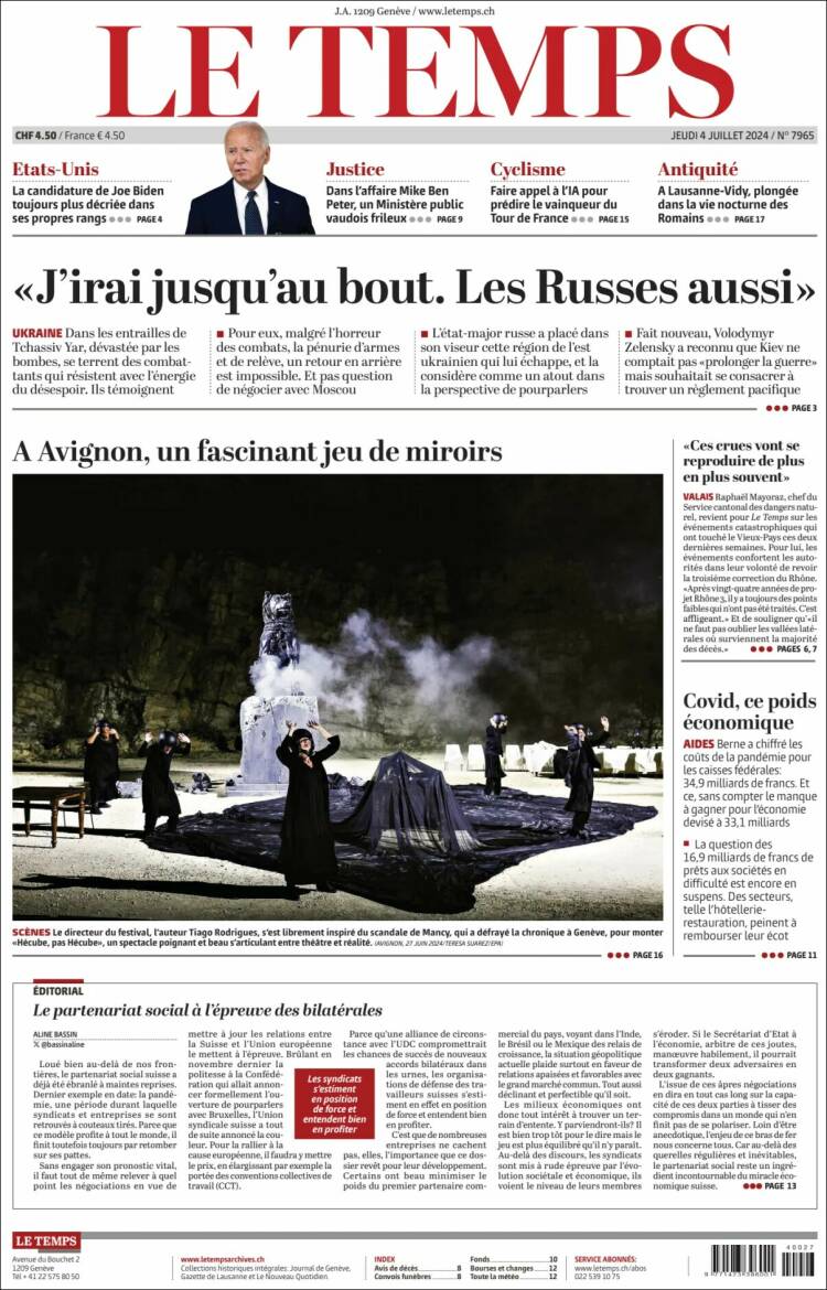 Portada de Le Matin (Suiza)