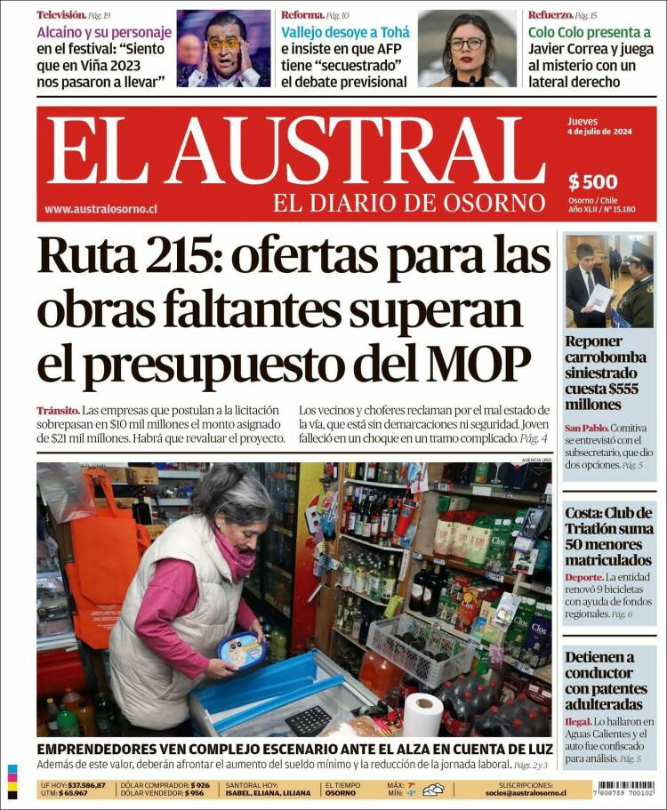 Portada de El Austral de Osorno (Chile)