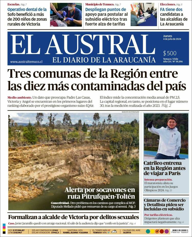 Portada de El Austral de Temuco (Chile)