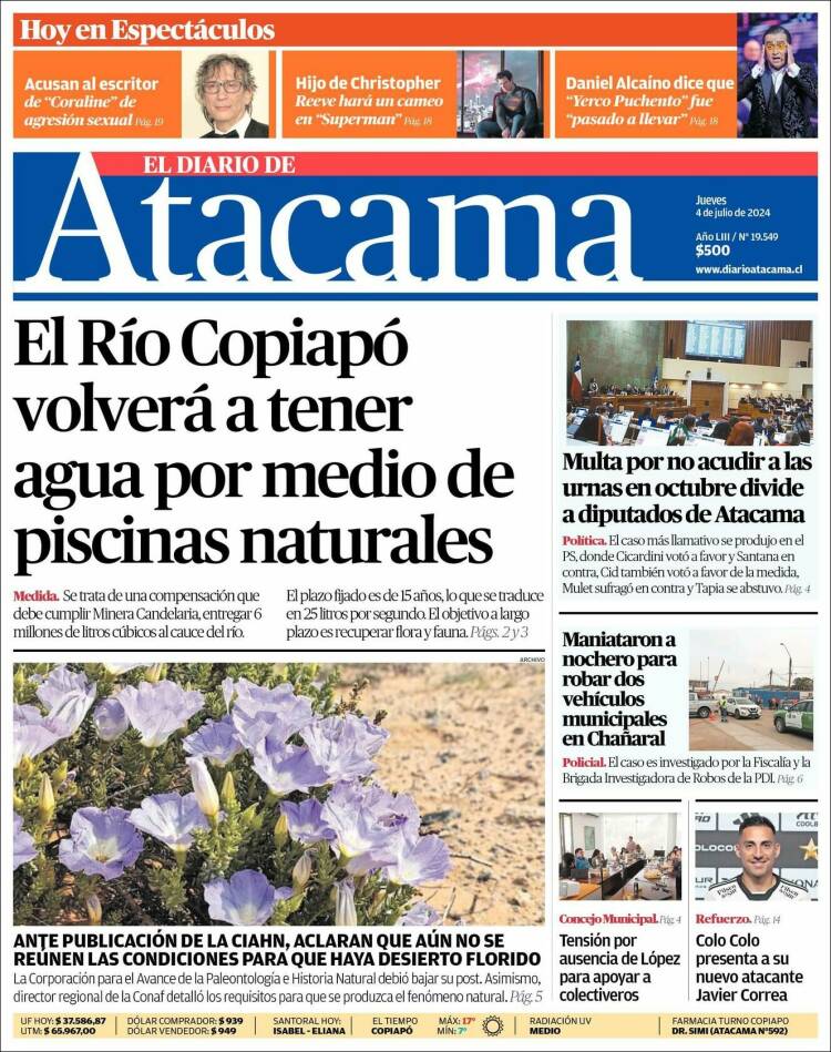 Portada de Diario de Atacama (Chile)