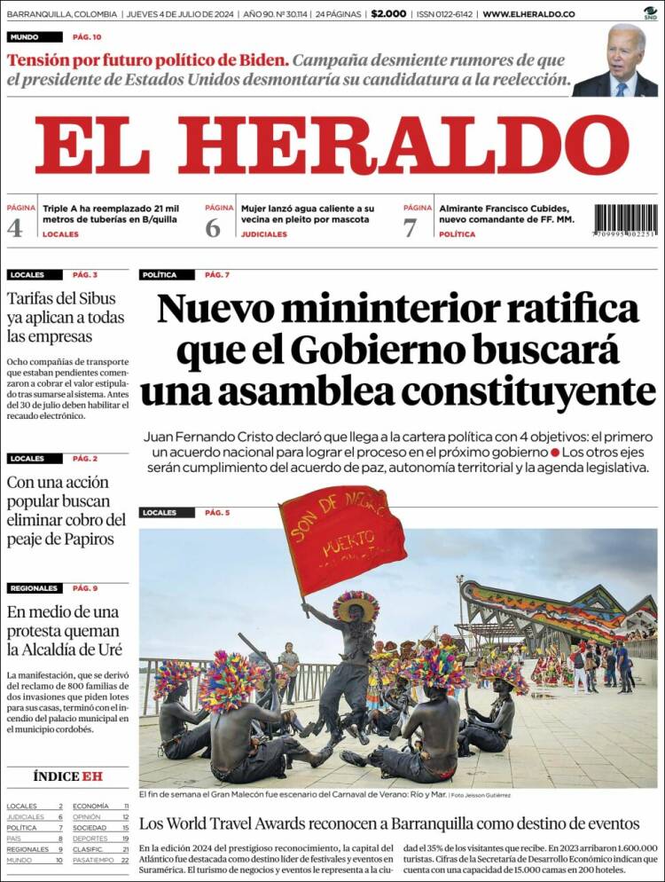 Portada de El Heraldo (Colombia)