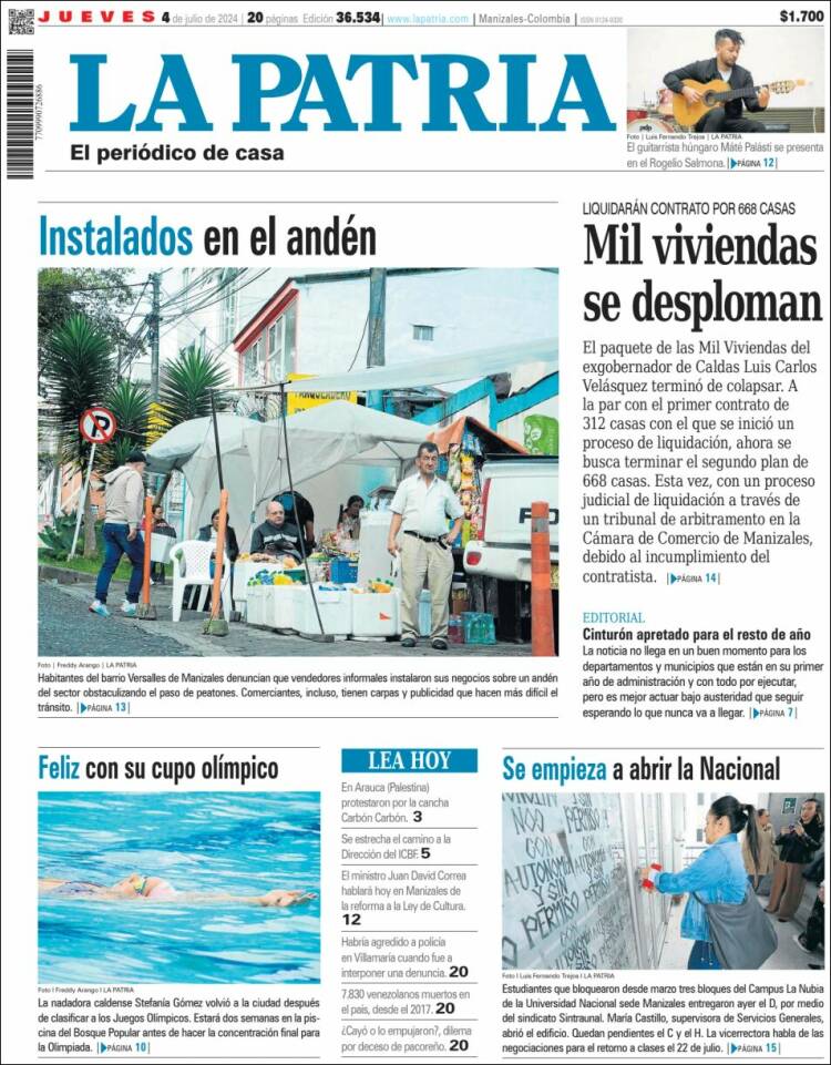 Portada de La Patria (Colombia)