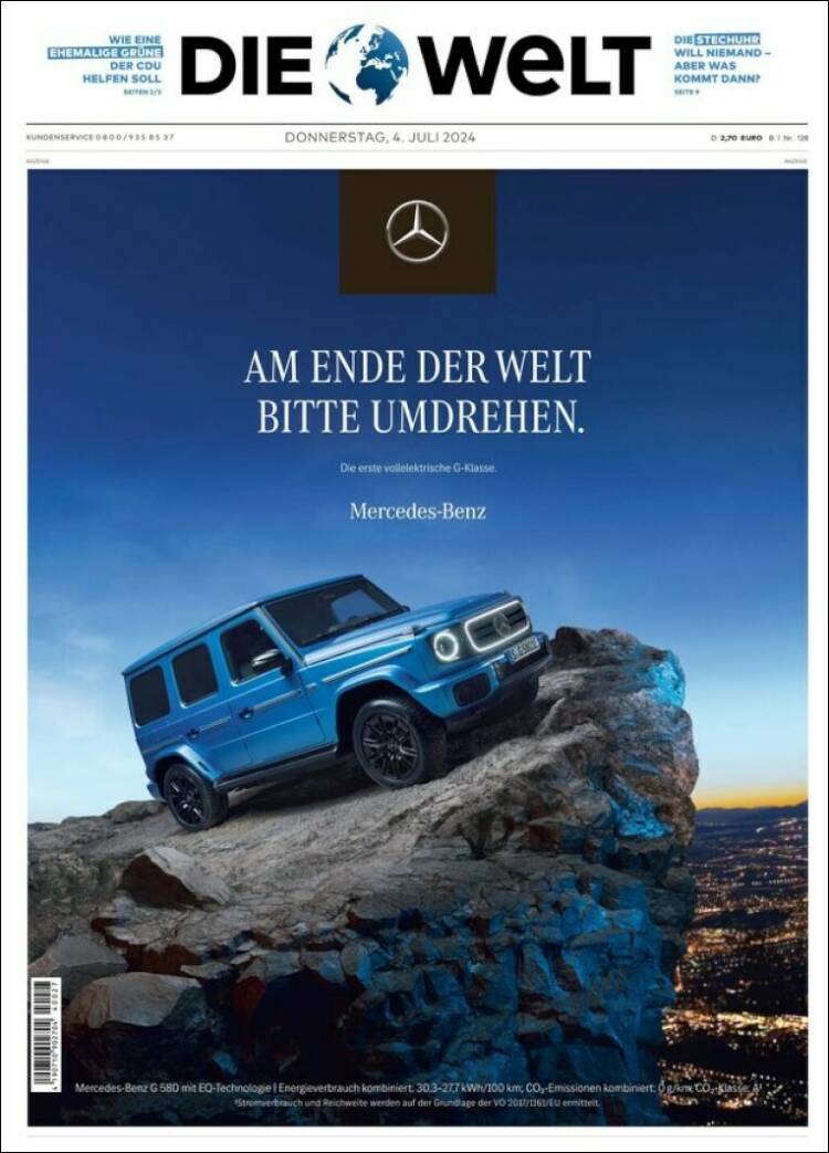 Portada de Die Welt (Alemania)