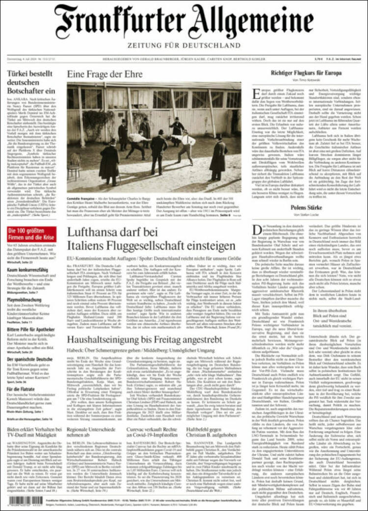 Portada de Frankfurter Allgemeine (Alemania)