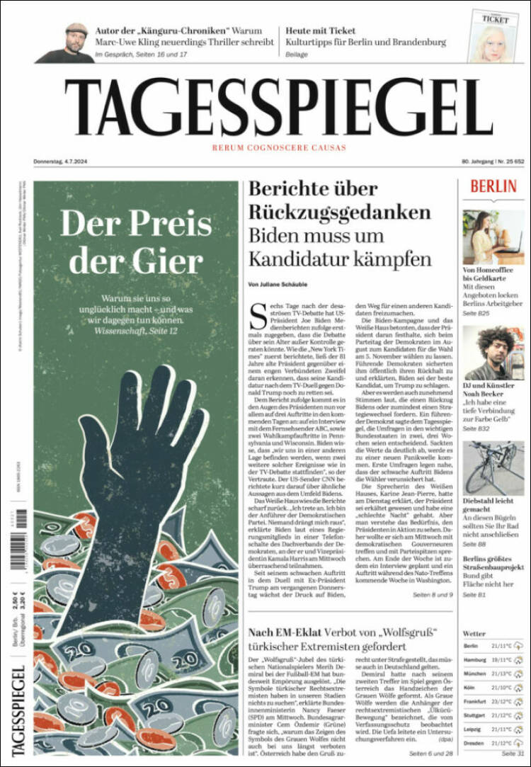 Portada de Der Tagesspiegel (Germany)