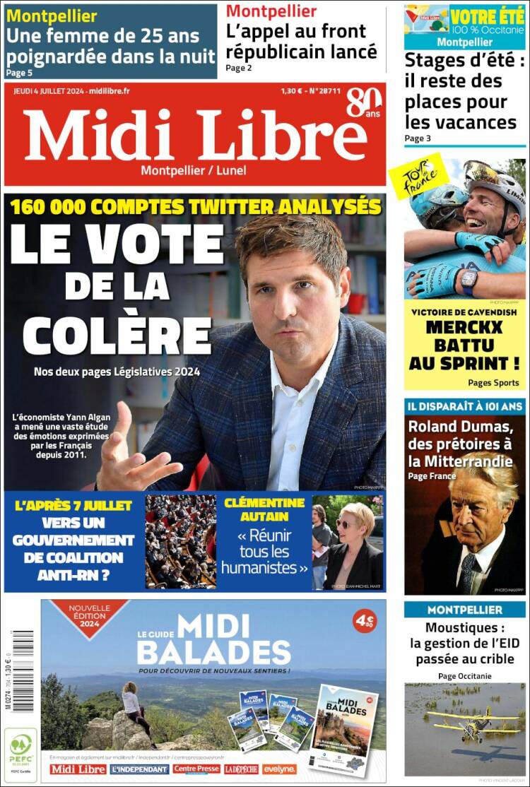 Portada de Midi Libre (Francia)