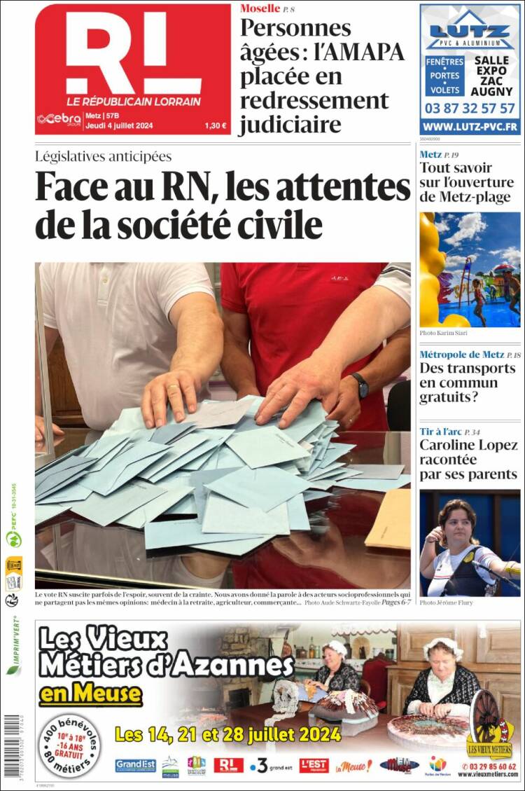 Portada de Le Republicain Lorrain (Francia)