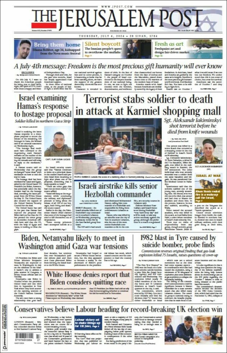 Portada de The Jerusalem Post (Israel)