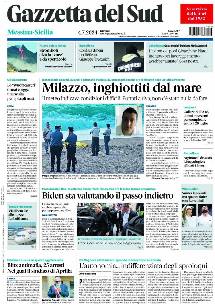 Portada de Gazzetta del Sud (Italia)