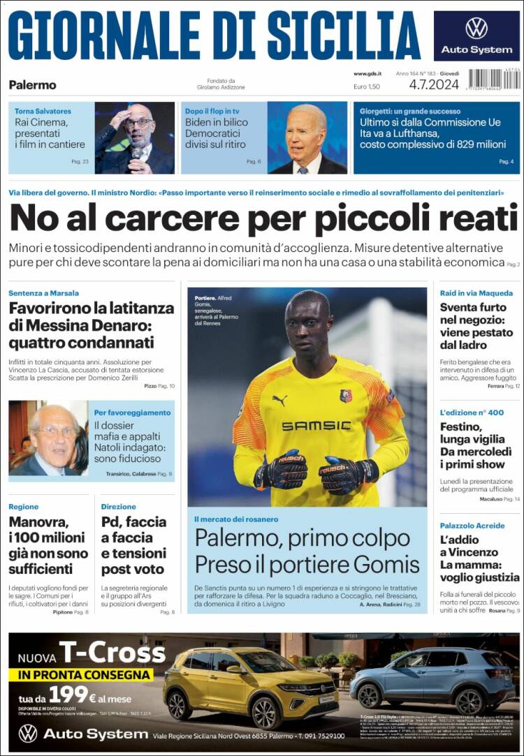 Portada de Giornale di Sicilia (Italia)