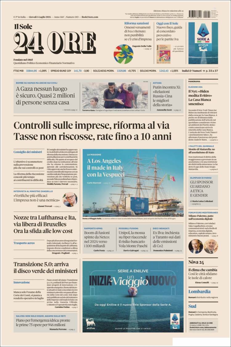 Portada de Il Sole 24 ORE (Italia)