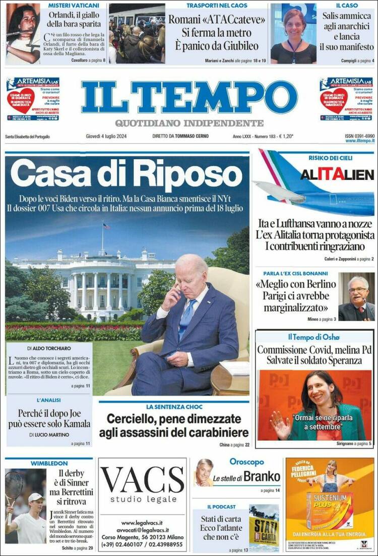 Portada de Il Tempo (Italia)