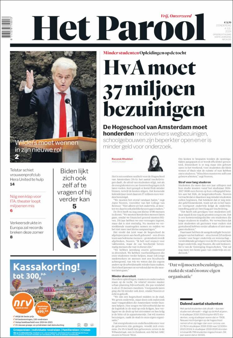 Portada de Het Parool (Pa&iacute;ses Bajos)