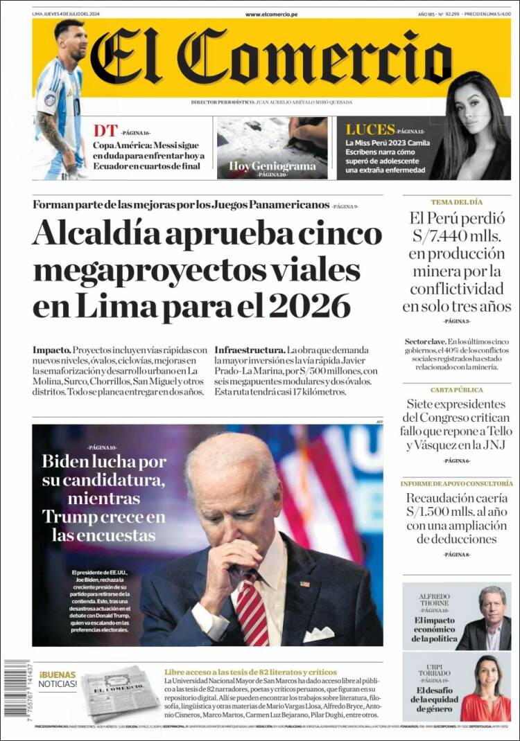 Portada de El Comercio (Per&uacute;)
