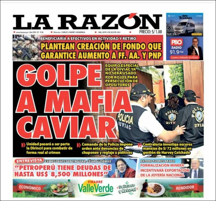 Portada de La Razón (Per&uacute;)