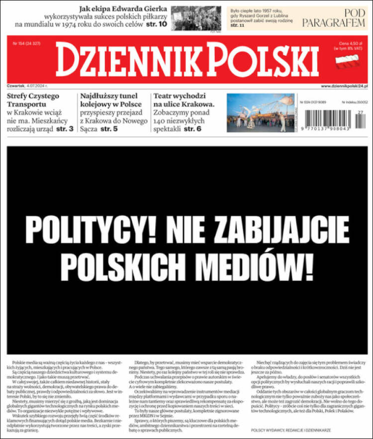 Portada de Dziennik (Polonia)