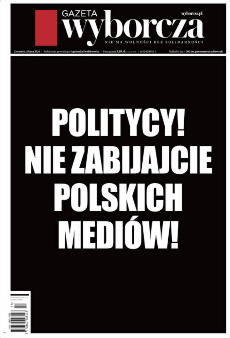 Portada de Gazeta Wyborcza (Polonia)