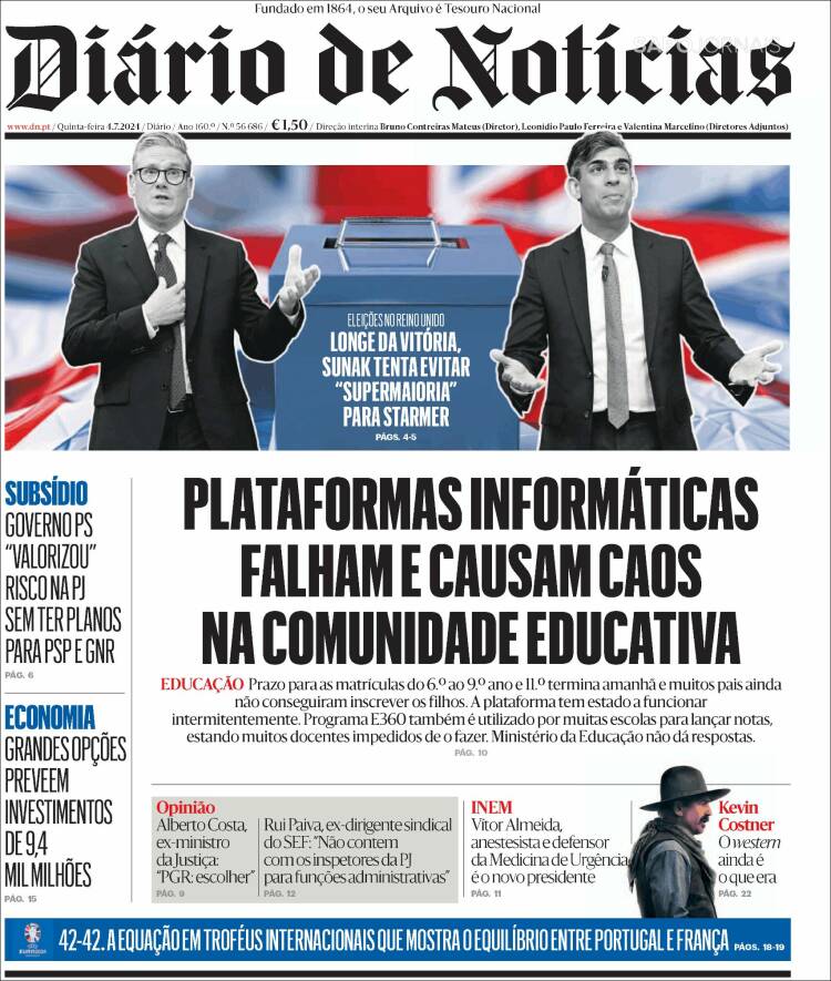 Portada de Diário de Noticias (Portugal)