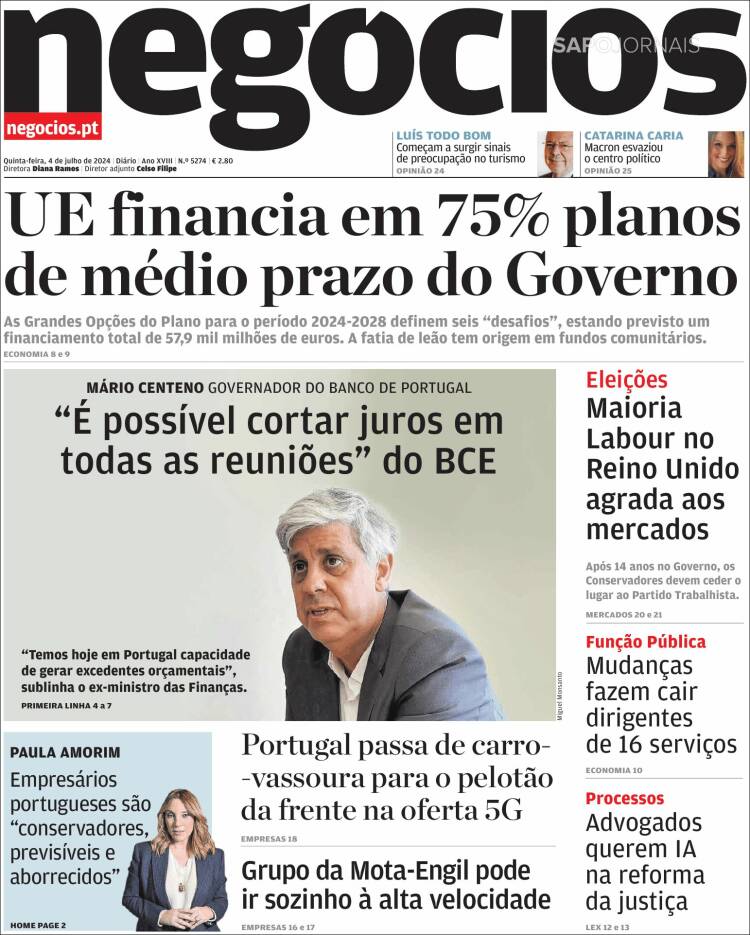 Portada de Jornal de Negócios (Portugal)