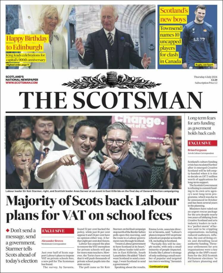 Portada de The Scotsman (Reino Unido)