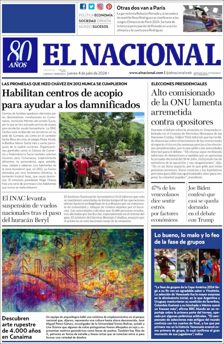 Portada de El Nacional (Venezuela)