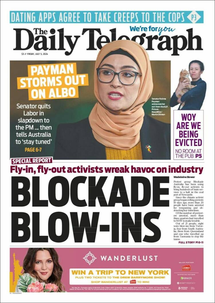 Portada de The Daily Telegraph (Australia)