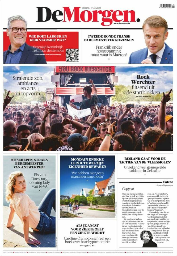 Portada de De Morgen (B&eacute;lgica)
