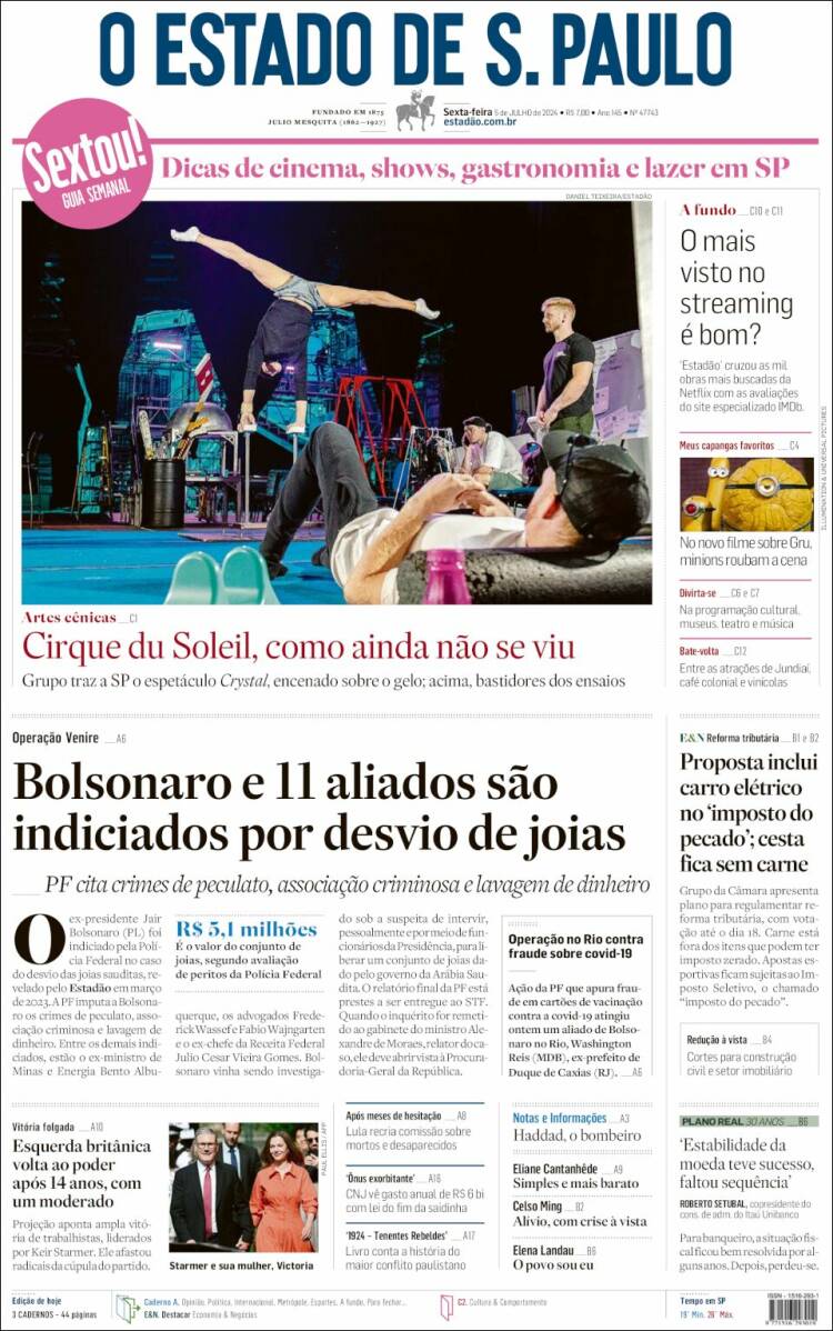 Portada de O Estado de São Paulo (Brasil)