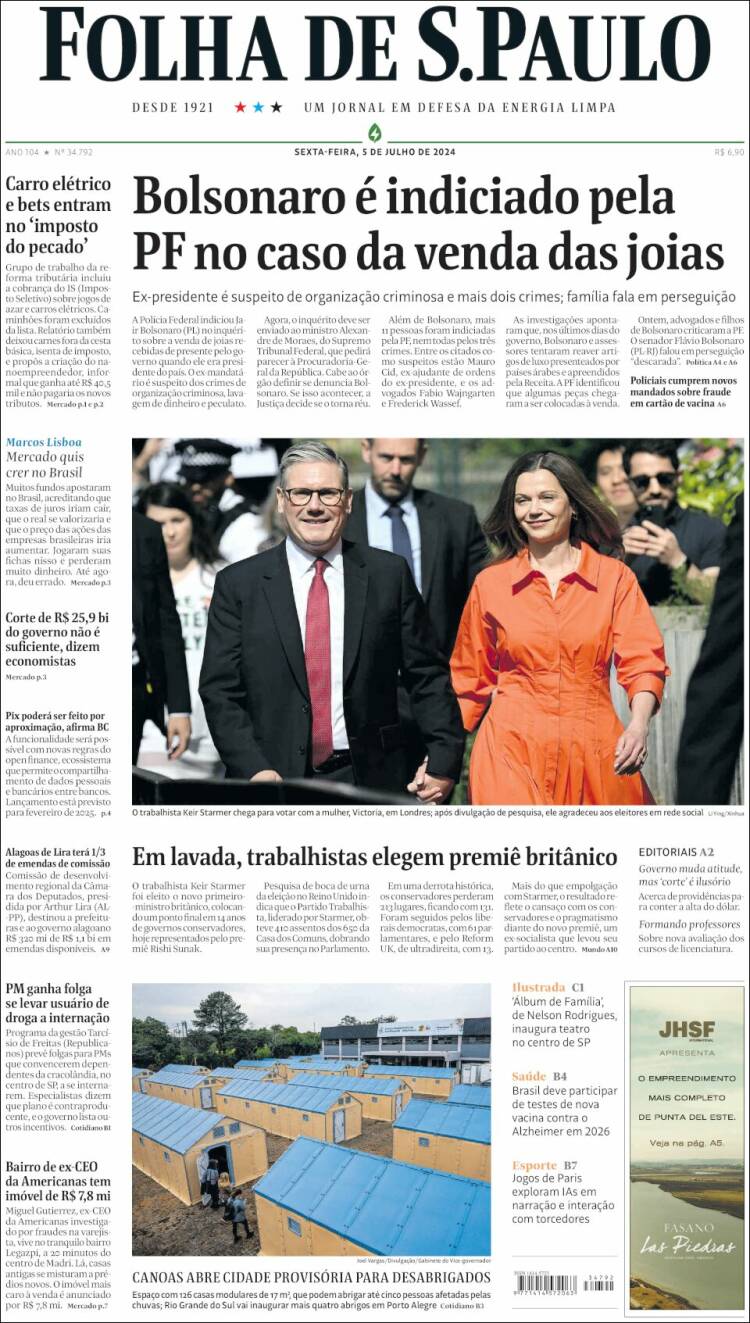 Portada de Folha de São Paulo (Brasil)