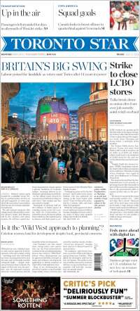 Portada de The Toronto Star (Canadá)